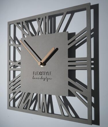 Сучасний настінний годинник FLEXISTYLE LOFT Piccolo Square 30 см, безшумний, сірий, для вітальні та ванної