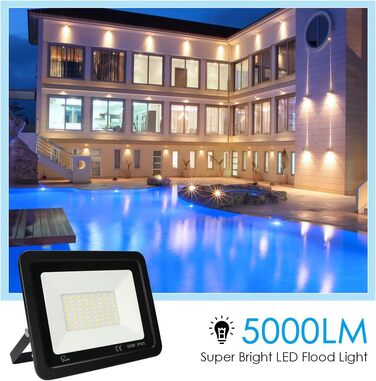 Світлодіодний прожектор 50Вт, IP65, тепле біле світло 3000K, водонепроникний, для вулиці, саду, гаража, чорний корпус