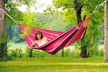 Гамак AMAZONAS Salsa L, EllTex, бавовна+поліестер, 210x140 см, до 150 кг, для вулиці, колір червоно-синій