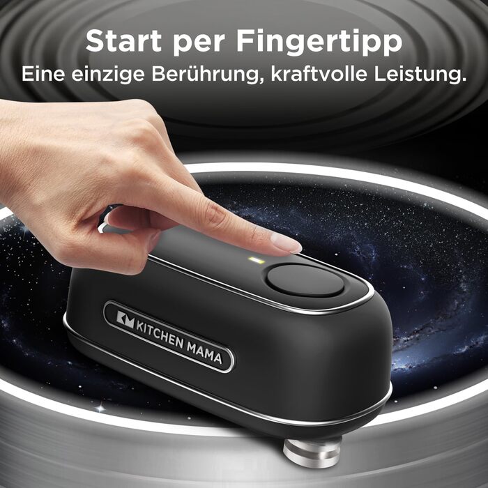 Електричний відкривач для консервів Kitchen Mama Orbit One, USB-C, автоматичний, професійна сталь, гладкий зріз, чорний