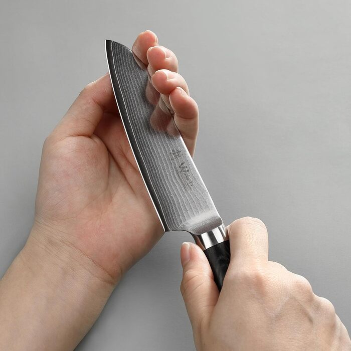 Професійний кухонний ніж Santoku Wakoli Mikata 12 см з дамаської сталі 67 шарів, мікарта, для м'яса, овочів і суші, подарункова коробка