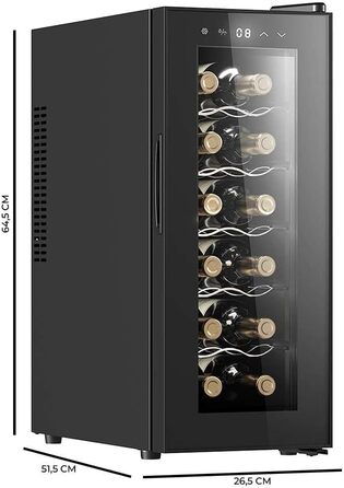 Винний шафа Cecotec Bolero GrandSommelier 830 CoolWood, термоелектрична, тиха, енергоефективна, сенсорне керування, температура 8-18°C, для 12 пляшок, чорна