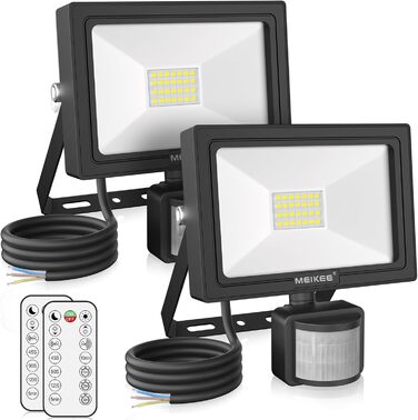 Світлодіодний прожектор MEIKEE 25W з датчиком руху та пультом, 2100 Лм, 6500K, IP66, для вулиці, саду, гаража, спортмайданчика, 2 шт.