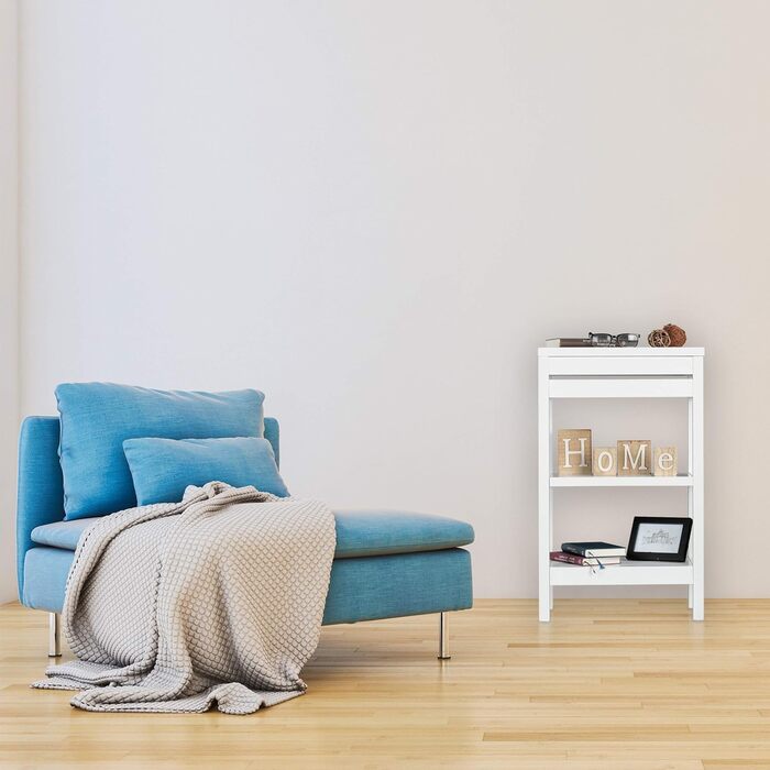 Бамбукова етажерка Relaxdays з 3 полицями, 76,5×46×29,5 см, з відкидною секцією, для кухні та ванної, біла