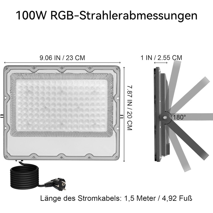 Комплект з 2 RGB LED прожекторів 30Вт для вулиці, 16 млн кольорів, Bluetooth APP, 2.4G пульт, IP66, димування, для саду, Хелловіну, Різдва, вечірок (100Вт, 2 шт.)