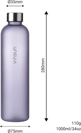 Спортивна пляшка для води VINSUN 1000 мл, тритан, без BPA, для газованої води, герметична, легка, для спорту, школи, офісу, велосипеда, фіолетова