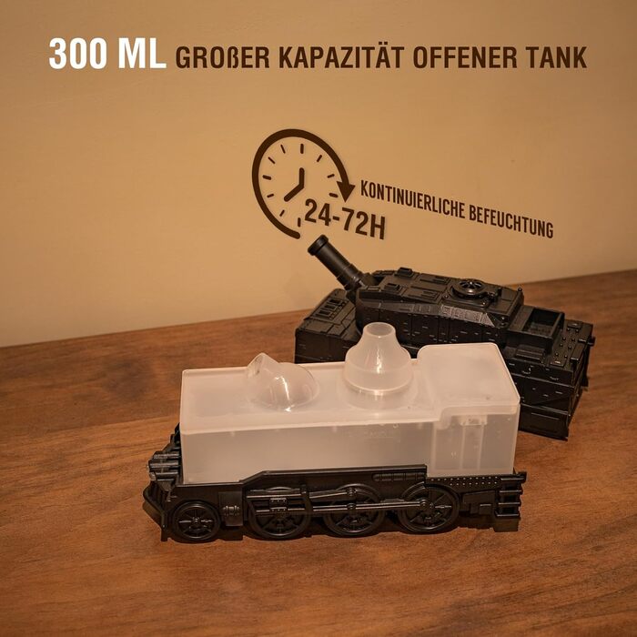 Аромадифузор для ефірних олій 300 мл у вигляді танка з LED підсвіткою, ефектом полум'я, пультом ДУ та зарядним пристроєм — міні зволожувач повітря для аромотерапії у спальню та офіс