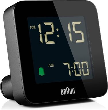 Цифровий будильник Braun BC09B з функцією сну, негативним LCD-дисплеєм, швидким налаштуванням і наростаючим сигналом, чорний