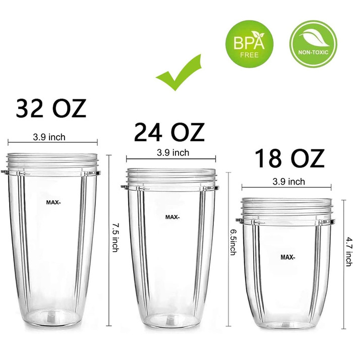 Набір з 2 чаш для блендера NutriBullet Pro 900/600 Вт, 710 мл, з 2 кришками, BPA Free, для смузі, запасні частини
