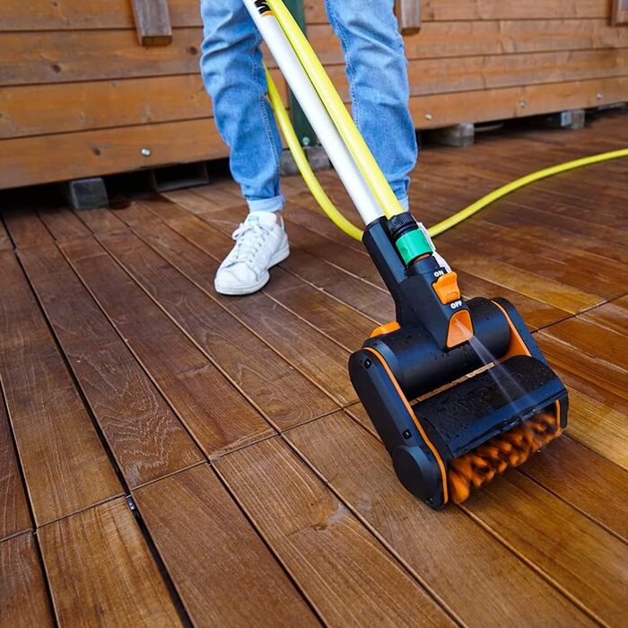 Акумуляторна мультищітка WORX WG441E.9 20В для чищення каменю, бетону та деревини, видалення бур'янів, з водяним підключенням, без акумулятора та зарядного, сумісна з PowerShare, жорстка щітка для кам'яних поверхонь