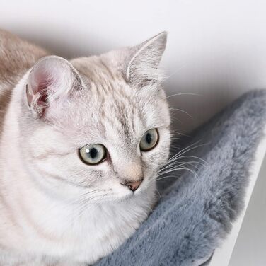 Настінне ліжко для котів PawHut, полиця з МДФ, плюшева накладка, біло-сіре, для стіни
