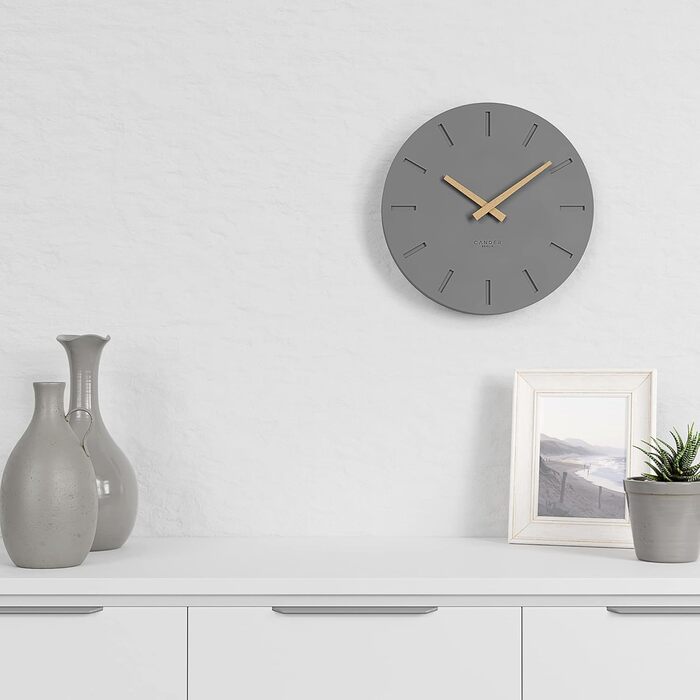 Настінний годинник Cander Berlin MNU 2530 G, 30 см, безшумний, аналоговий, для вітальні, сучасний вінтаж, сірий антрацит, дерев'яні стрілки, MDF