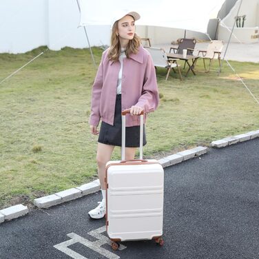 Валіза Kono Trolley з жорстким корпусом, ручна поклажа, легка, ABS, подвійні колеса, кодовий замок, 55 см, кремово-біла