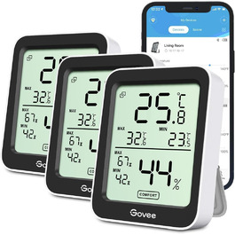 Govee цифровий термометр-гігрометр з LCD, з APP, тривога, для теплиці, винного погребу, 3 шт