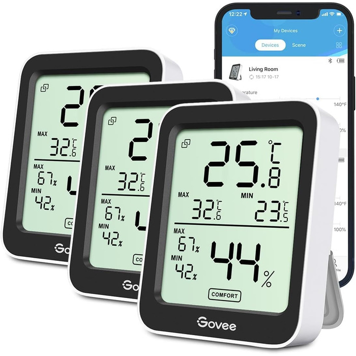 Govee цифровий термометр-гігрометр з LCD, з APP, тривога, для теплиці, винного погребу, 3 шт