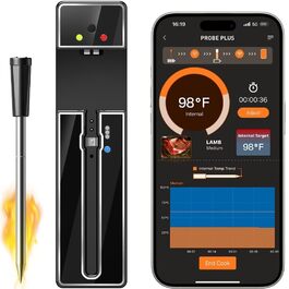 Bluetooth термометр для м'яса бездротовий, до 275°C, сенсорний, для гриля та кухні, радіус 30 м