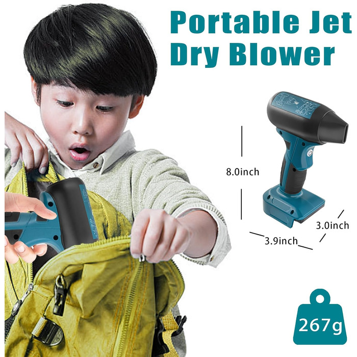 Портативний повітродув Jet Fan для Makita 18V, бездротовий міні-віник 130000 об/хв, 4 режими для очищення авто, пилу, листя, шерсті тварин