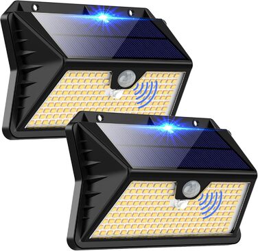 Сонячні LED ліхтарі для вулиці з датчиком руху, 185 LED, 3 режими, IP65, водонепроникні настінні світильники для саду, гаража, двору, вхідних дверей, холодне та тепле біле світло, 2 шт.