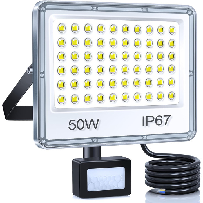 LED прожектор з датчиком руху для вулиці 100 Вт, 2 шт, 10000 лм, холодне біле світло 6500K, IP67 водонепроникний, для складу, саду, гаража