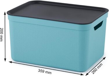 Набір коробок для зберігання Jive Dekobox, 3 шт по 16 л, з кришкою, темно-сірі, пластик PP (перероблений), 37.5x27.8x29.8 см, бірюзовий/антрацит