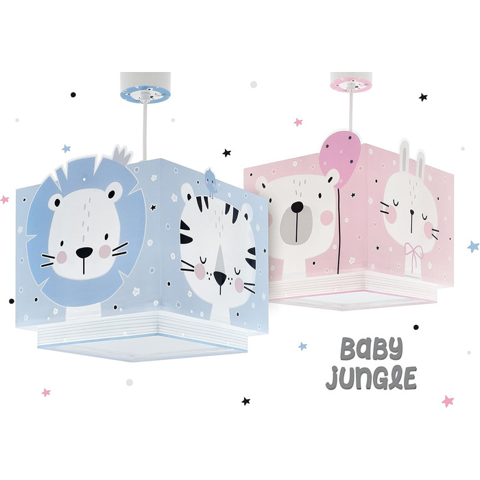 Дитяча підвісна лампа Dalber Baby Jungle із пластику, синя, з тваринами джунглів