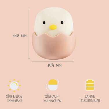 Дитячий LED нічник MegaLight Eggy Egg з RGB-підсвіткою, сенсорним керуванням, таймером і USB-зарядкою, безпечний для немовлят, нічна лампа для дитячої кімнати