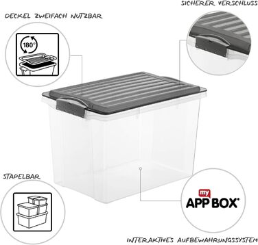 Набір контейнерів для зберігання Rotho Compact 3 шт. по 70 л з кришкою і колесами (3×19 л, антрацит/прозорий)