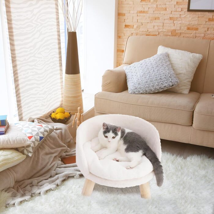 Розкішний диван для котів Katzensofa, велике котяче крісло з подушкою, підняте ліжко для котів і малих собак, 40 см, бежевий