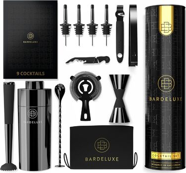 Преміум набір для коктейлів BarDeluxe, 12 предметів: шейкер 750 мл з нержавіючої сталі, барний набір для бармена, подарунковий сет