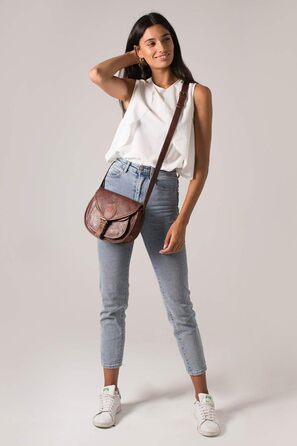 Жіноча шкіряна сумка LEABAGS Vintage Cognac, преміум натуральна шкіра, велика крос-боді, на плече, для роботи, університету, школи та відпочинку, розмір L (28x23x8 см)