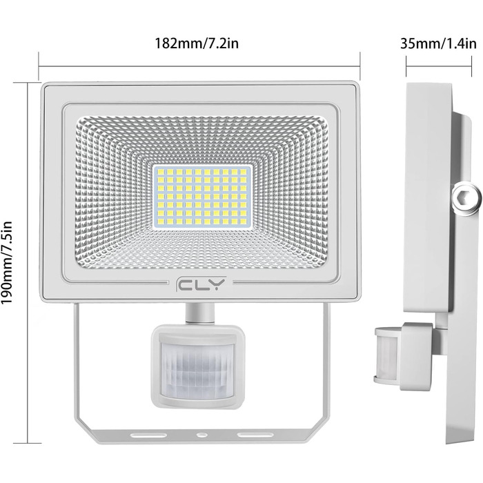 CLY LED прожектор 60Вт з датчиком руху, 5200Лм, 6500K, IP66, регульована яскравість, для вулиці, саду, гаража, двору