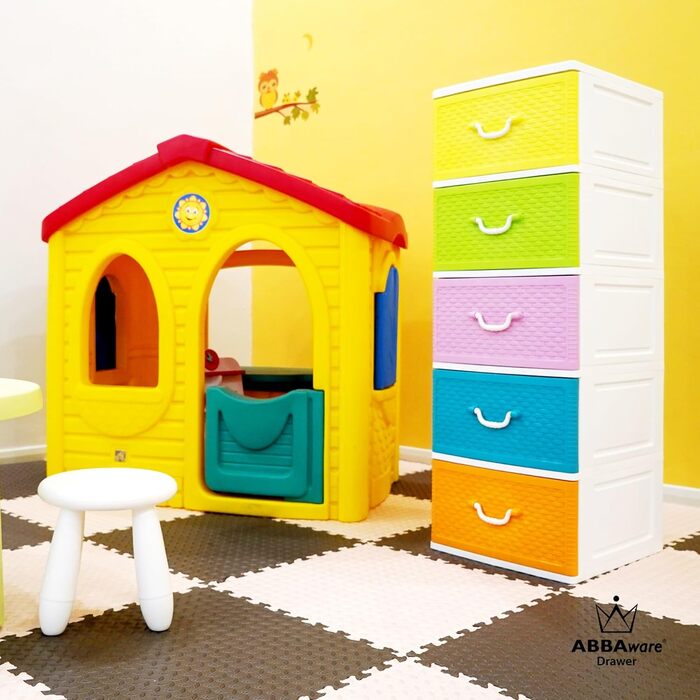 Комод 44x50x127 см з 5 великими шухлядами XXL, 40 л, кольоровий, сучасний дизайн Weave, з переробленого пластику PP
