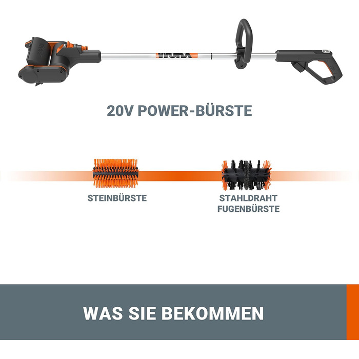 Акумуляторна багатофункціональна щітка WORX WG441E.9 20V для очищення каменю та дерева, видалення бур'янів, з водопідключенням, PowerShare, без акумулятора і зарядного пристрою