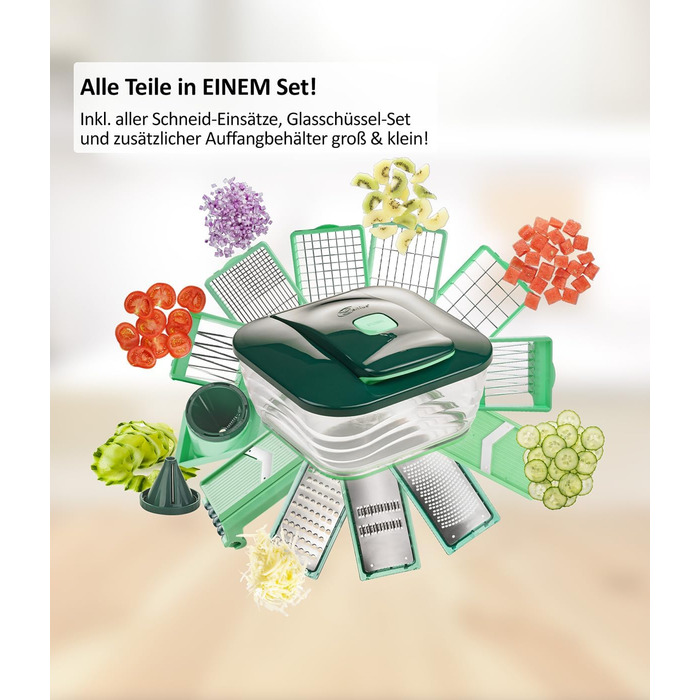 Мультифункціональна овочерізка Genius Nicer Dicer Chef 34-в-1 з томаторізкою, скляною чашею, для нарізки овочів, спіралей, скибок, соломки, джулієн
