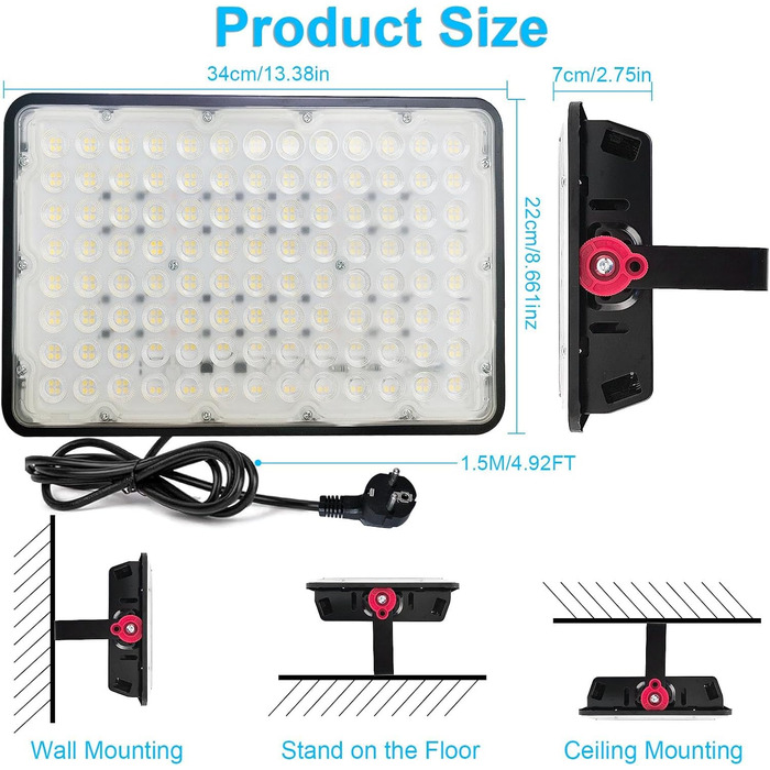 LED прожектор для вулиці 400Вт, 2 шт, 40000Лм, 6500K холодне світло, IP66 водонепроникний, для саду, гаража, спортмайданчика, двору, LED прожектор будівельний