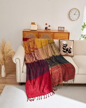 Покривало AIVIA Boho для дивана і ліжка, велике, азтецький гіпі стиль, червоний/зелений/жовтий, 221x262 см, захисний чохол на меблі, декоративна накидка