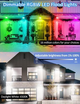 LED прожектор для вулиці 100W RGB з пультом і Bluetooth APP, IP66, водонепроникний, набір 2 шт., кольорове підсвічування для саду та двору