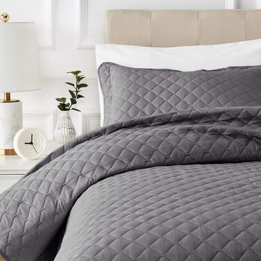 Amazon Basics велика стьобана ковдра 220x240 см, темно-сіра, з діамантовим візерунком