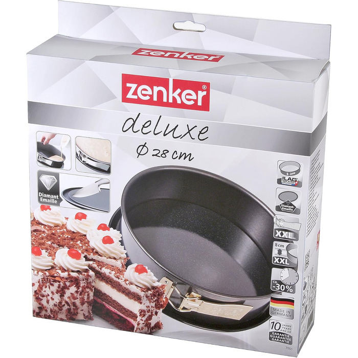 Форма для випікання Zenker Deluxe 28 см, кругла з емальованим дном, антипригарним покриттям і захистом від протікань, сталева, чорний металік, висока