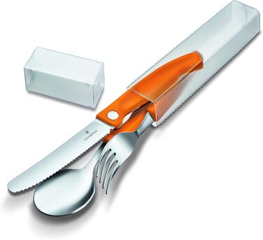 Набір столових ножів Victorinox Swiss Classic, 3 предмети, 11 см, хвилясте лезо, надгострі, неіржавна сталь, помаранчеві руків'я