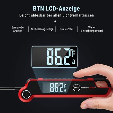 Термометр для м'яса ThermoPro TP620, антизапотівання, точність ±0.5℃, професійний кухонний термометр, водонепроникний, швидке вимірювання (2-3 с), для приготування, смаження, дитячого харчування
