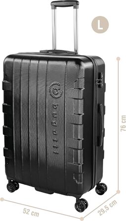 Чемодан Bugatti Galatea 55x38x23,5 см, 38 л, жорсткий, 4 колеса, TSA-замок, чорний, набір