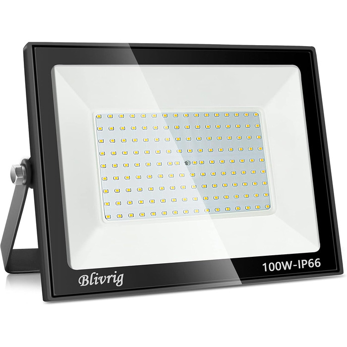 LED прожектор Blivrig 100W тепле світло 3000K, для вулиці, IP66 водонепроникний, 10000 лм, суперяскравий, для саду, гаража, двору