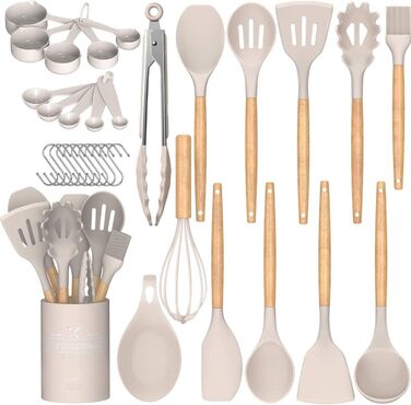 Набір кухонного приладдя Umite Chef, 24 предмети, антипригарний силікон із дерев'яною ручкою, жаростійкий, лопатки та аксесуари з підставкою