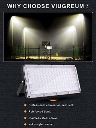 Світлодіодний прожектор Ankishi 100W, IP65, 6500K, 30000Лм, холодне світло, для вулиці, спортмайданчика, гаража, саду, набір 4 шт.