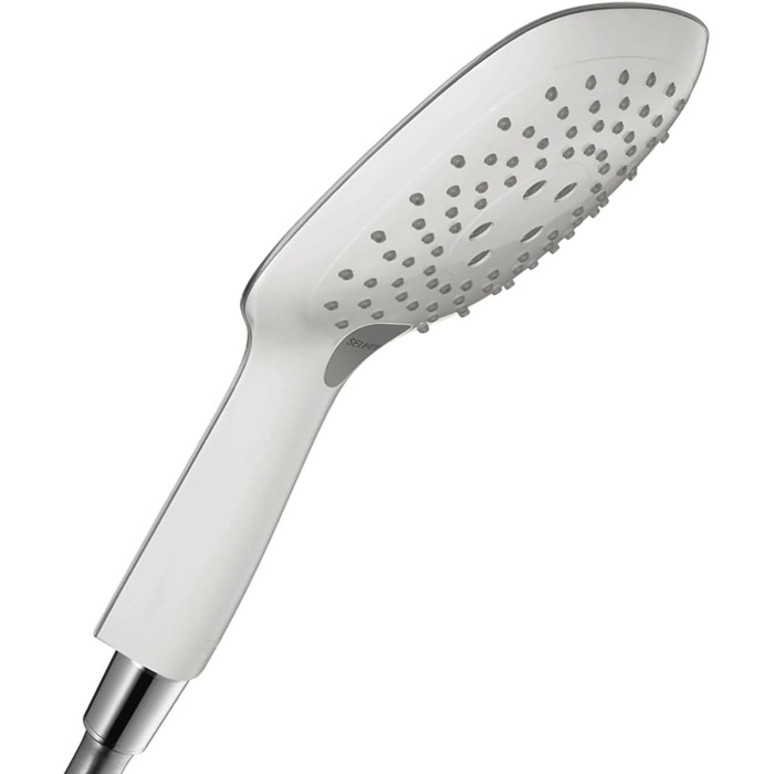 Ручний душ hansgrohe Raindance Select E, квадратний, 150x150 мм, 3 режими, антикальційна система, білий/хром