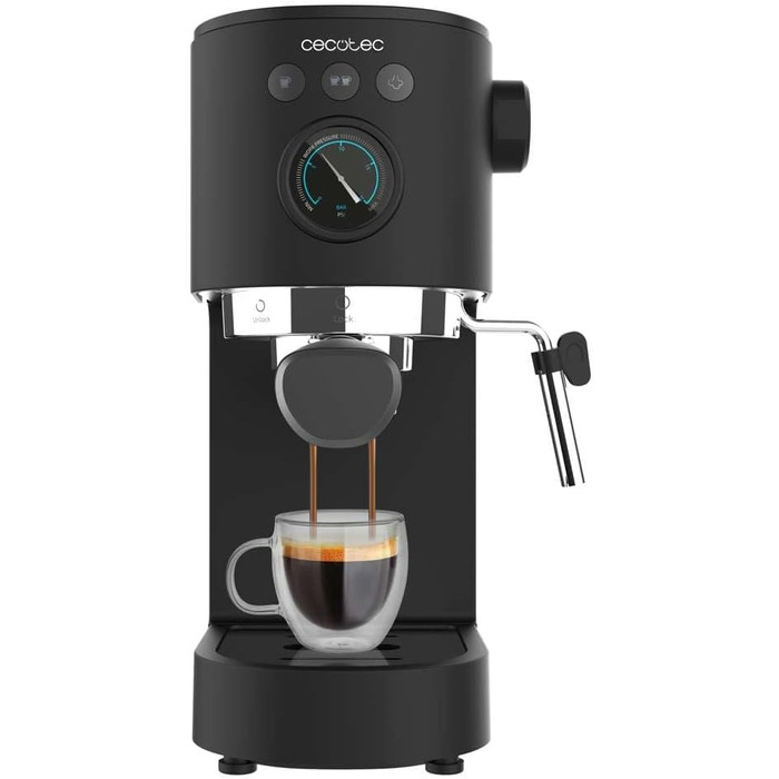 Кавоварка Cecotec Cafelizzia 790 Steel Pro, 1350 Вт, манометр, Thermoblock, 20 бар, автоматичний режим, капучинатор, 1,2 л, чорна