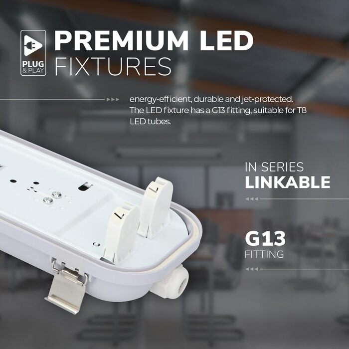 Світильник LED HOFTRONIC 150см 60Вт 10500лм холодне світло, IP65, водонепроникний, без мерехтіння, з'єднуваний, T8, для гаража, майстерні, офісу, підвалу (110лм/Вт, 6000K)