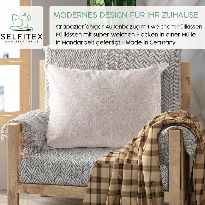 Декоративна подушка Selfitex XXL 60x80 см, бежева, м'яка подушка для дивану з наповнювачем і чохлом, для читання, відпочинку та декору