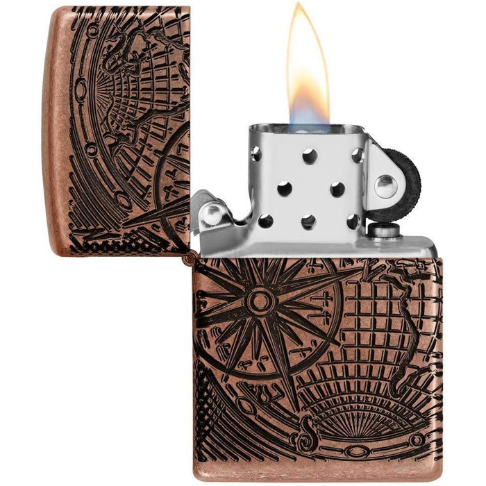 Бензинова запальничка Zippo 29853 з картою світу, антикварна мідь, заправна, у подарунковій коробці